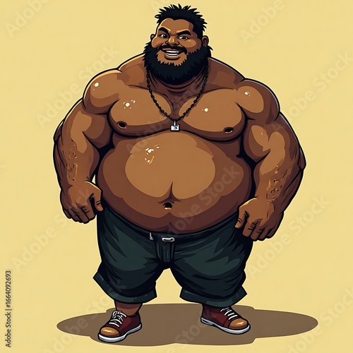 Smiling Man with Beard Cartoon Style Standing, Animated Character in Green Shorts and Red Sneakers