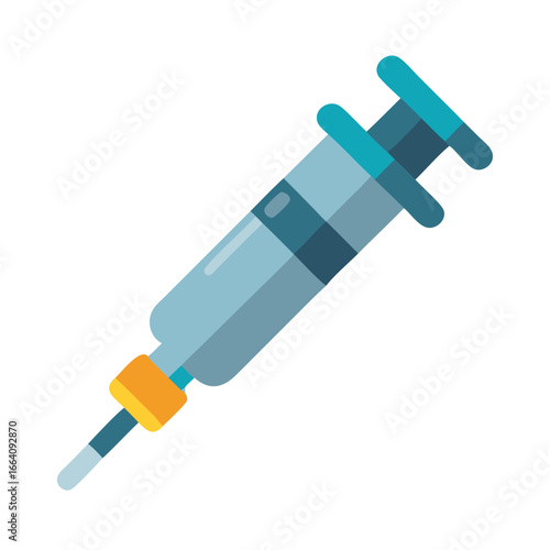 Flat illustration of hypodermic syringe medical device on black