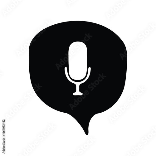 Hand drawn speech bubble with microphone icon representing voice recognition and audio communication
