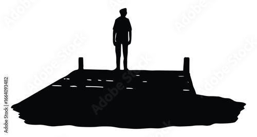 Silhouette of a person standing on a pier looking afar vector graphic