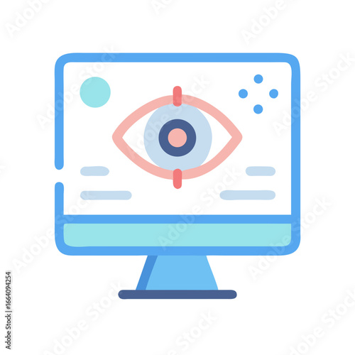 Computer monitor displaying eye data analysis technology icon graphic