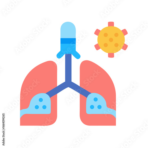 Lungs infected with a virus, a flat vector illustration