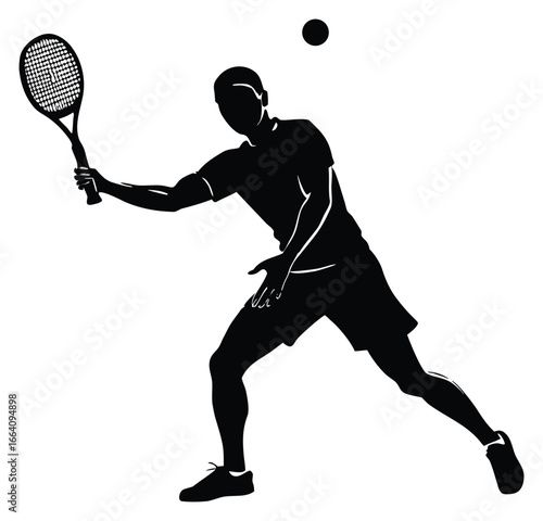 Tennis player hitting ball silhouette action graphic vector illustration design
