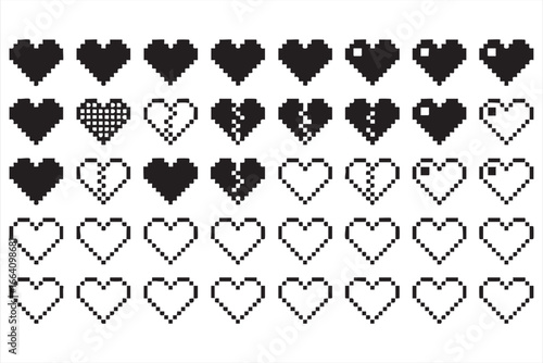 Heart Illustration Icons Set: Filled, Broken, and Outline Hearts