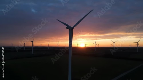 Wind Turbines Silhouetted at Sunset Renewable Energy at Dusk