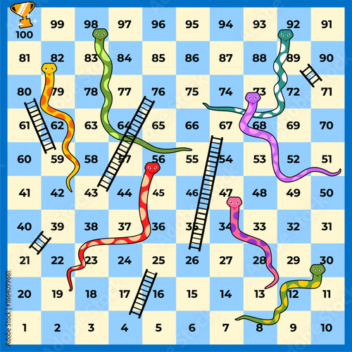 colorful snakes and ladders board game design for kids
