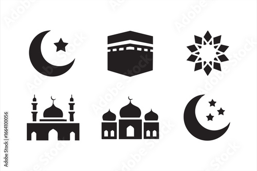 Islamic Symbols and Architecture Icons for Religion and Culture