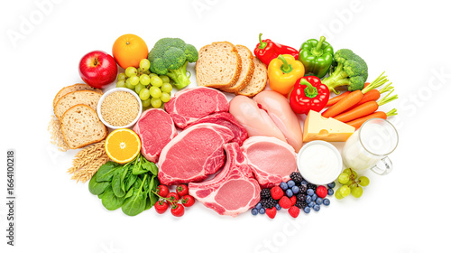 The Five Food Groups on white background