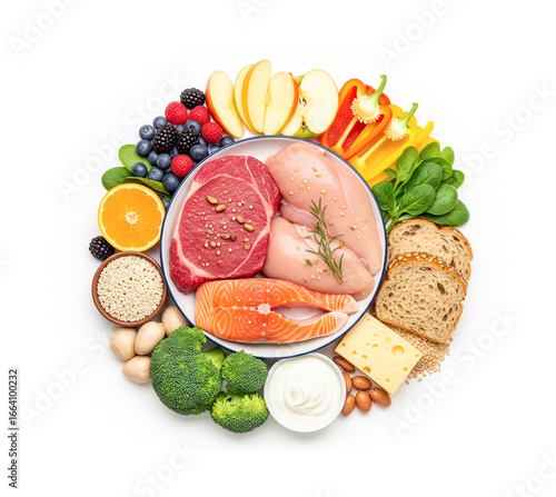 The Five Food Groups on white background