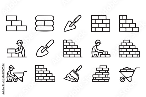 Bricks, Trowel, and Construction Worker Icons for Digital Use