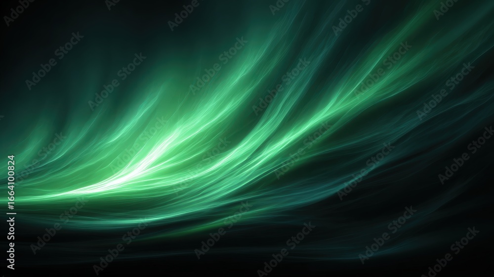 Fototapeta premium A mesmerizing abstract depiction of green and teal flowing waves on a dark background.