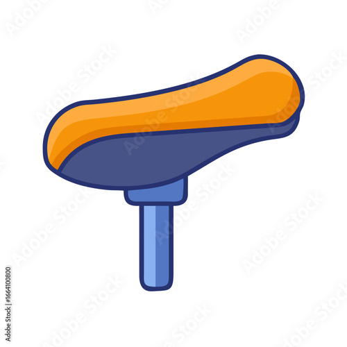 A bicycle seat with orange top and blue bottom in a simple style