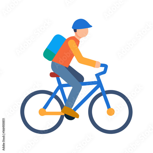 Stylized delivery cyclist with backpack vector illustration on solid black background