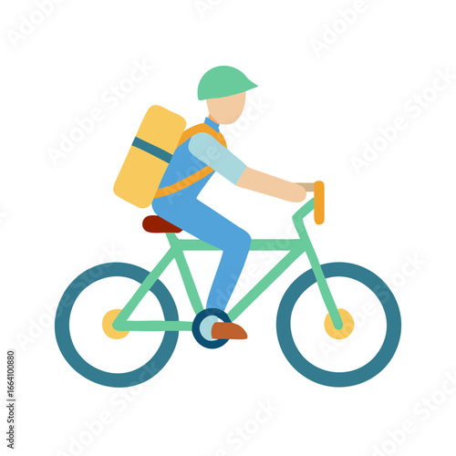 Flat vector illustration of a delivery man on bicycle against black background