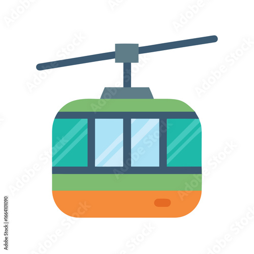 Flat vector graphic of a vintage ski gondola cabin on black background