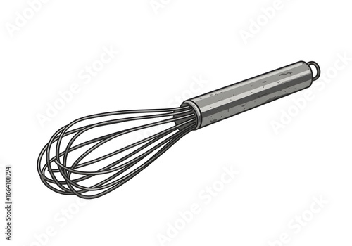 Vintage kitchen whisk illustration on white background