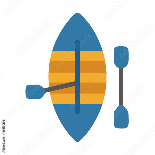 Stylized raft with paddles on a plain backdrop symbolizing adventure and summer activity