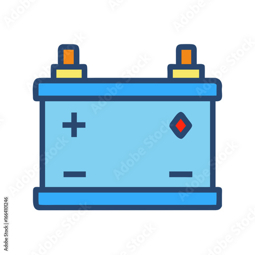 Stylized car battery icon with blue tones and minimalist design on black background