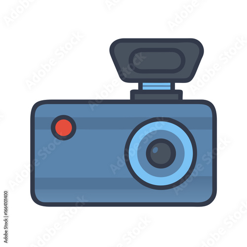 Stylized illustration of a dashcam with flash, presented against a black background