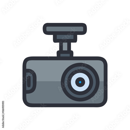 Stylized Dashcam Illustration on Black Background for Car Safety and Technology