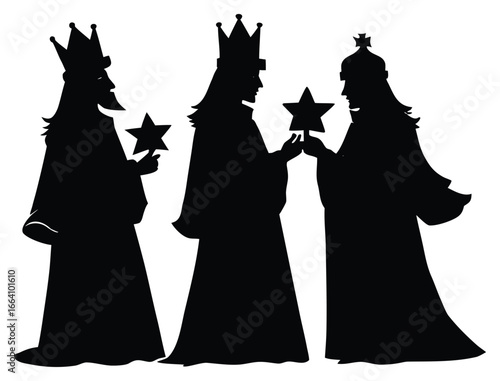 Three Wise Men Silhouette Holding Stars for Epiphany Nativity Celebration