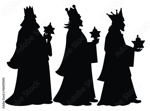 Three Kings Silhouette with Gifts Representing Biblical Magi for Christmas Celebrations