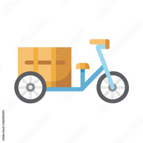 Stylized delivery tricycle with a cargo box against a black background