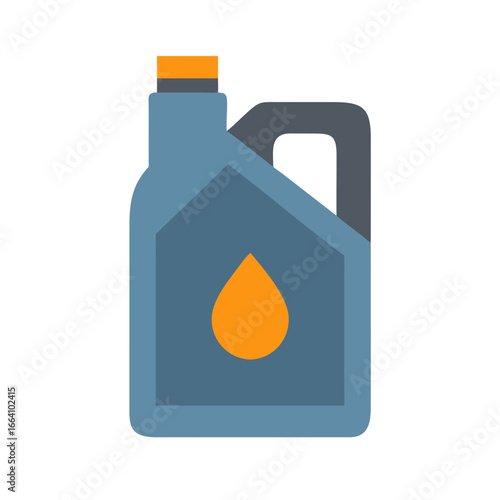 Flat vector icon of motor oil canister with oil drop on black background