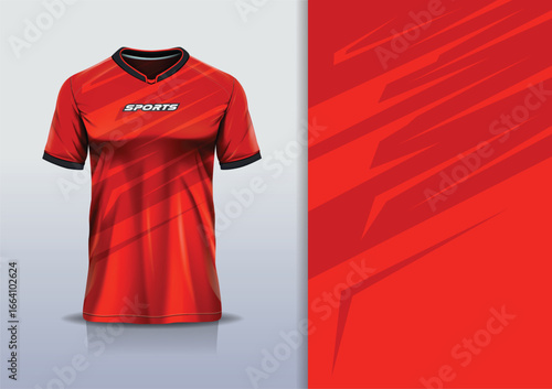 T-shirt mockup abstract stripe line jersey design for football, soccer, racing, esports, running, in red color