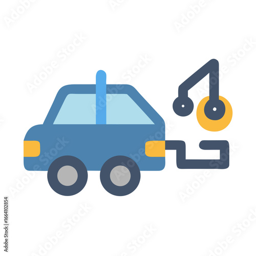 A simplified blue car with a crane isolated on a black background