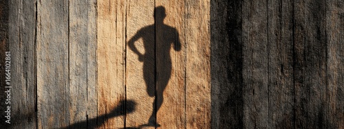 Running Shadow on Wooden Background