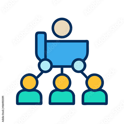 Simple flat design organizational chart demonstrating hierarchical structure