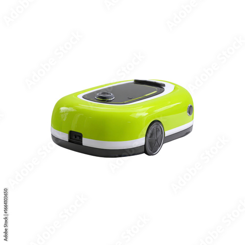Modern Lime Green Robotic Lawn Mower Isolated on Black Background