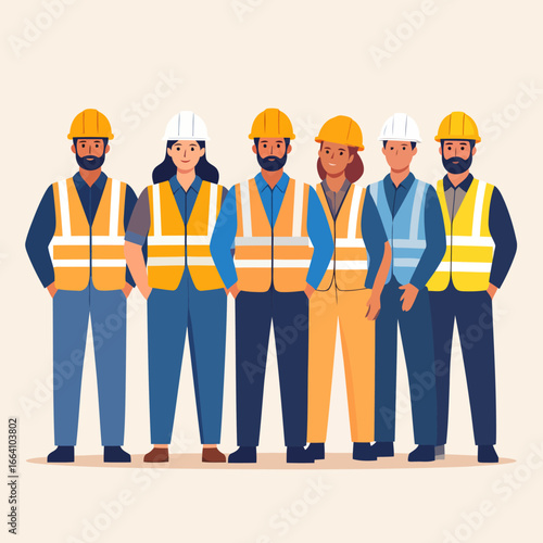 Diverse Team of Construction Workers in Safety Gear