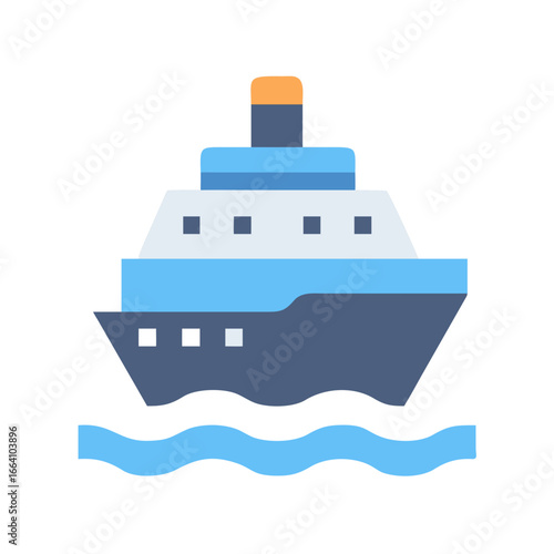 Flat vector illustration of cruise ship on water against a black background