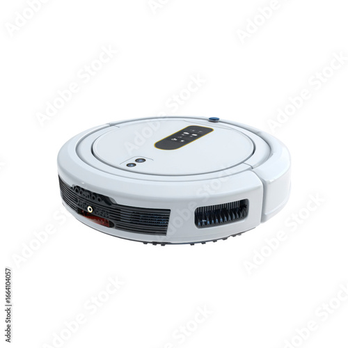 Modern White Robotic Vacuum Cleaner Isolated on Black Background
