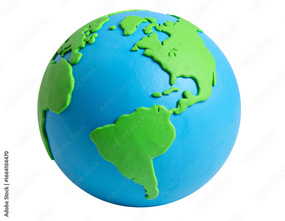 Naklejka premium Handcrafted Clay Earth Globe with Simple Continents, Front View PNG on Transparent Background