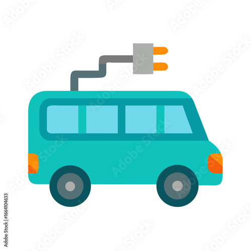 Flat style electric van illustration for eco friendly transportation concepts