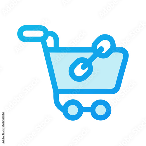 Shopping cart connected with chain, online buying concept, icon