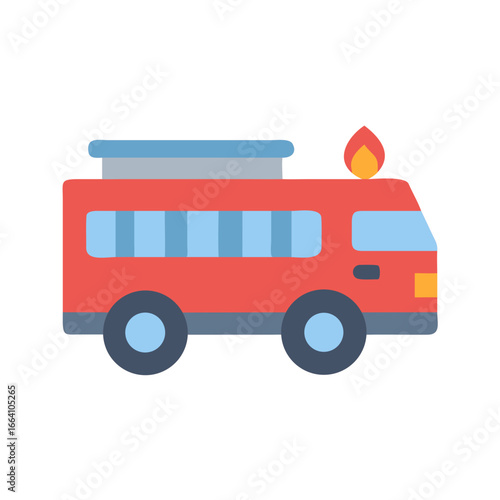 Stylized cartoon fire engine with simple design on a black background