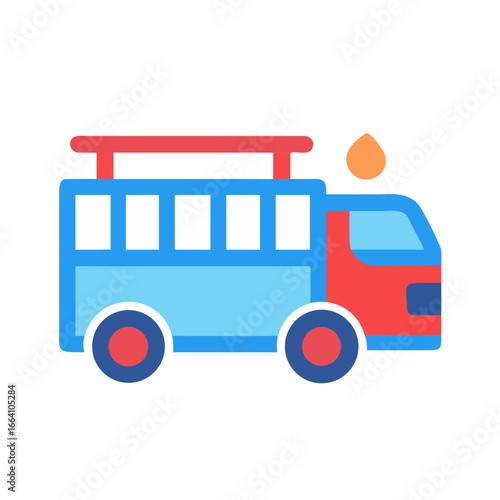 A colorful graphic illustration of a fire truck isolated on a black background