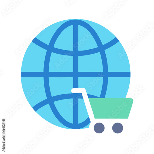 Globe and shopping cart icon symbolizing global online commerce