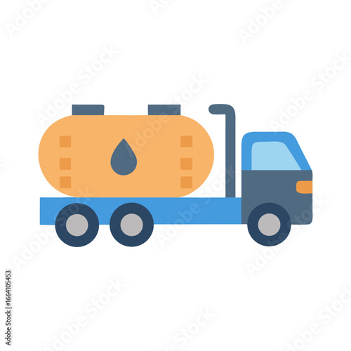 Modern flat illustration of a fuel truck with a drop on its tanker