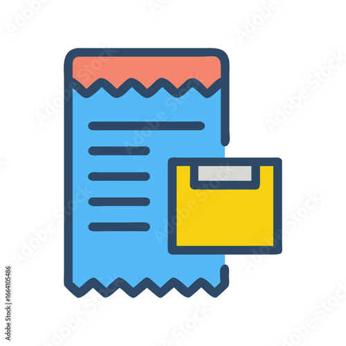 Icon of receipt with attachment on black background