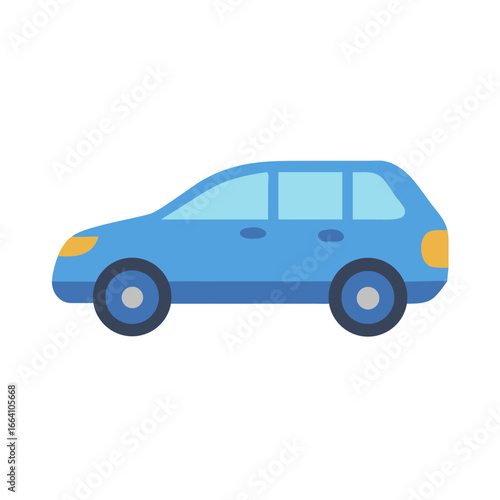 Flat illustration of a modern blue SUV side view on black background