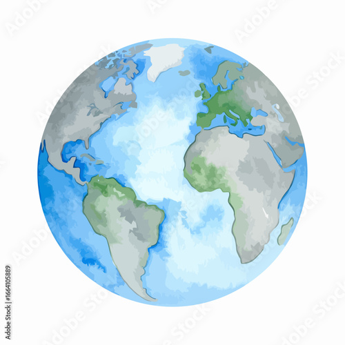 Watercolor Illustration of Planet Earth Depicting Continents and Oceans