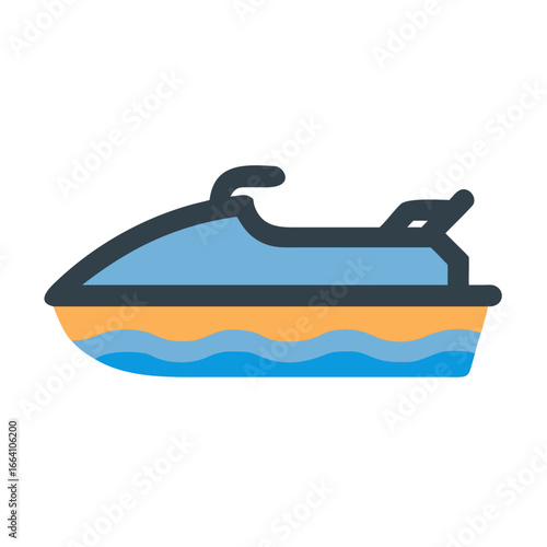 Illustration of a jet ski on water, stylized and isolated on black background