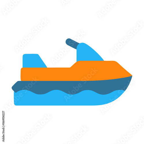 Flat illustration of a colorful jet ski on a solid black background