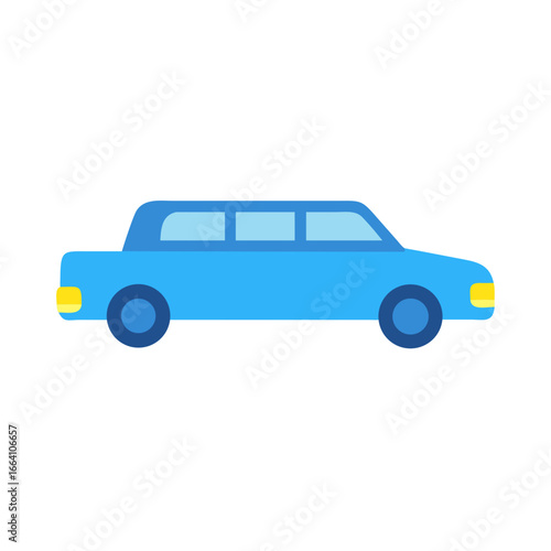 Flat design illustration of a blue limousine on a black background