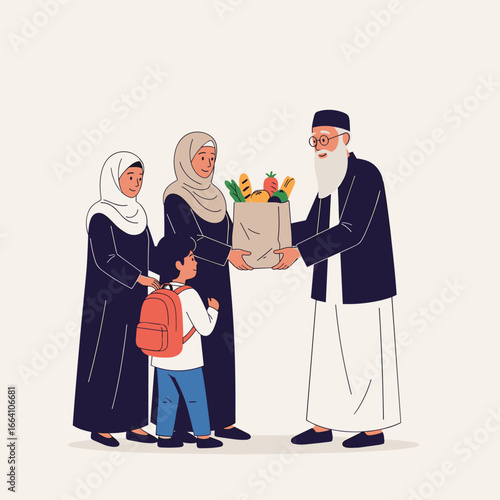 Generous man gives groceries to a family on eid al adha a time of giving and sharing kindness and compassion